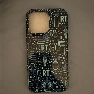 Apple Black Phone Case with Light Blue Medical Icon Pattern